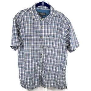Mountain Warehouse Button Up Short Sleeve Shirt Blue Gray Plaid Cotton Large 